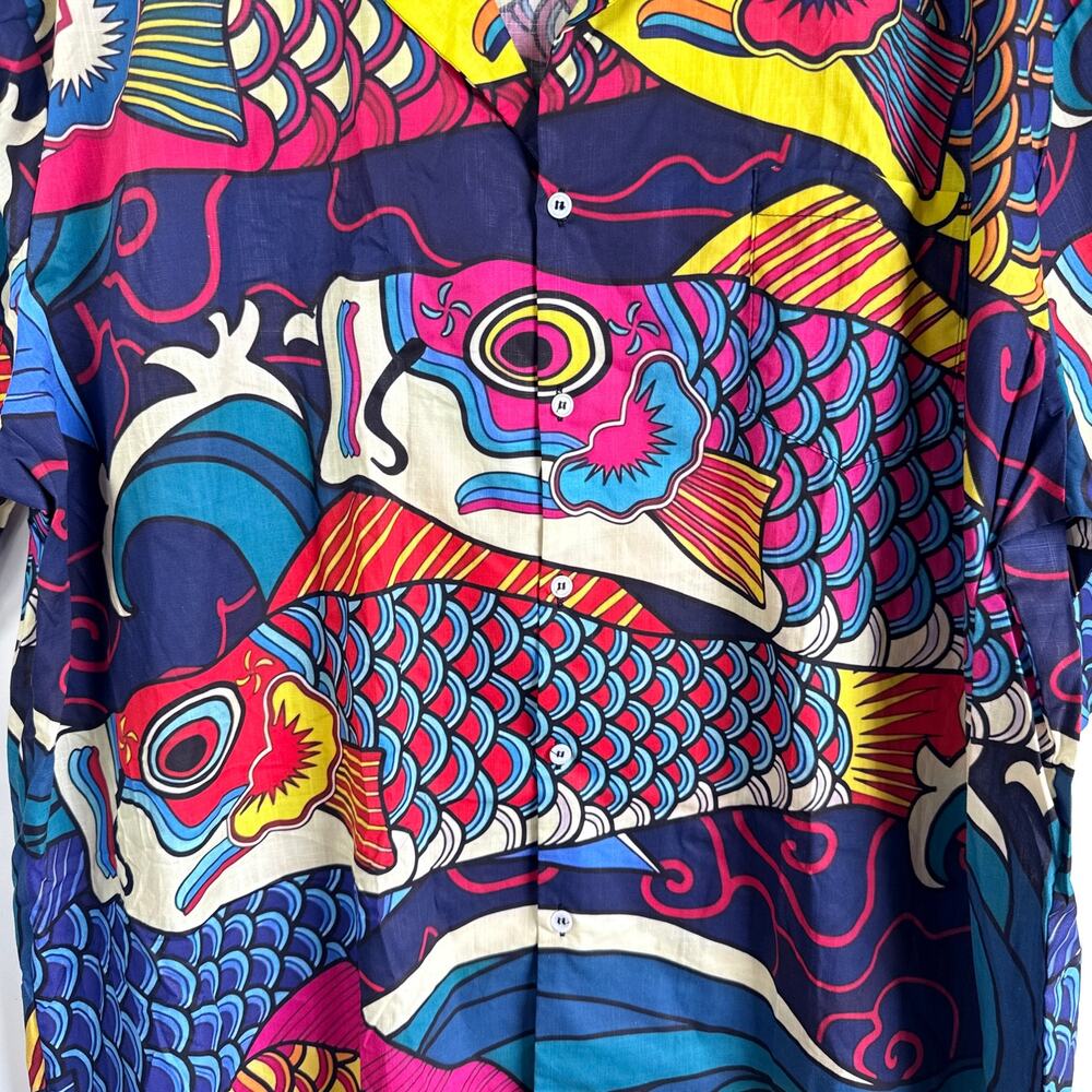 Japanese Koinobori Hawaiian Tropical Shirt Men's Size 3XL 100% Cotton Fish - Picture 14 of 16
